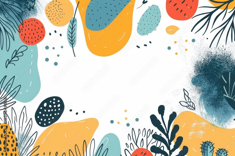 Poster a colorful background with a white frame and a variety of shapes and colors