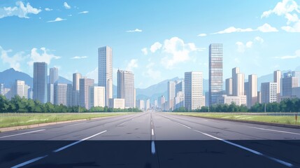 Obraz premium Asphalt highway road and city skyline with modern buildings scenery