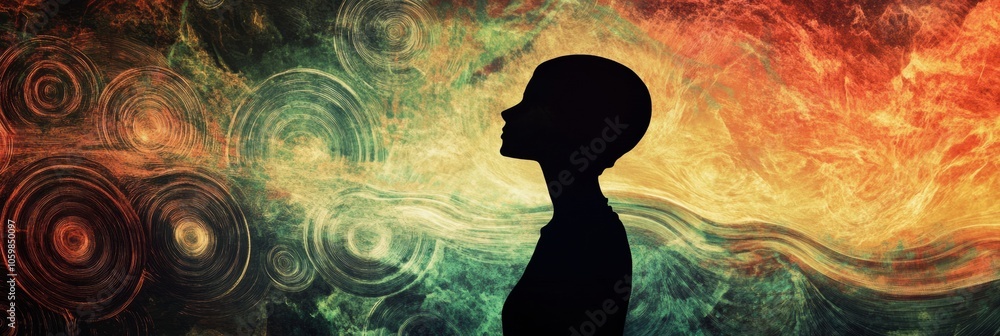 Poster a solitary silhouette stands out amidst a colorful abstract backdrop, sparking intrigue and reflecti