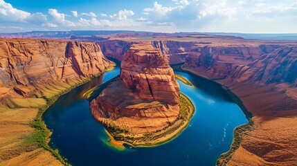 Horseshoe Bend, a stunning natural wonder with a winding river cutting through red rock cliffs.