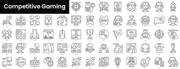 Set of outline competitive gaming icons. Minimalist thin linear web icon set. vector illustration.