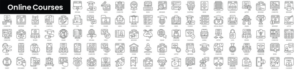 Set of outline online courses icons. Minimalist thin linear web icon set. vector illustration.