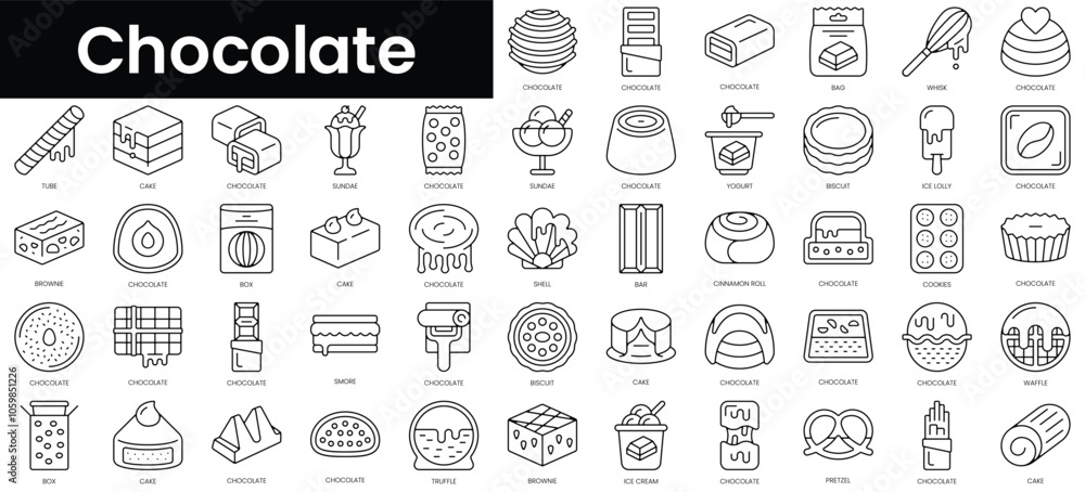 Poster set of outline chocolate icons. minimalist thin linear web icon set. vector illustration.