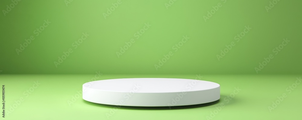 Poster empty round podium on green background for product display or presentation.