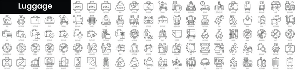 Set of outline luggage icons. Minimalist thin linear web icon set. vector illustration.