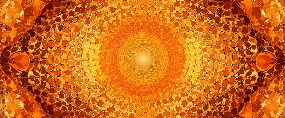 Poster vibrant abstract orange pattern with circular geometric design centered