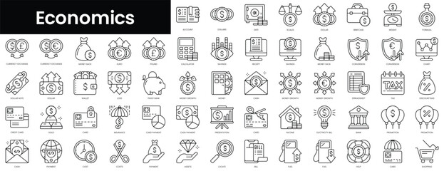 Set of outline economics icons. Minimalist thin linear web icons bundle. vector illustration.