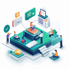 Obraz premium Isometric Online Education Platform, E-learning Concept