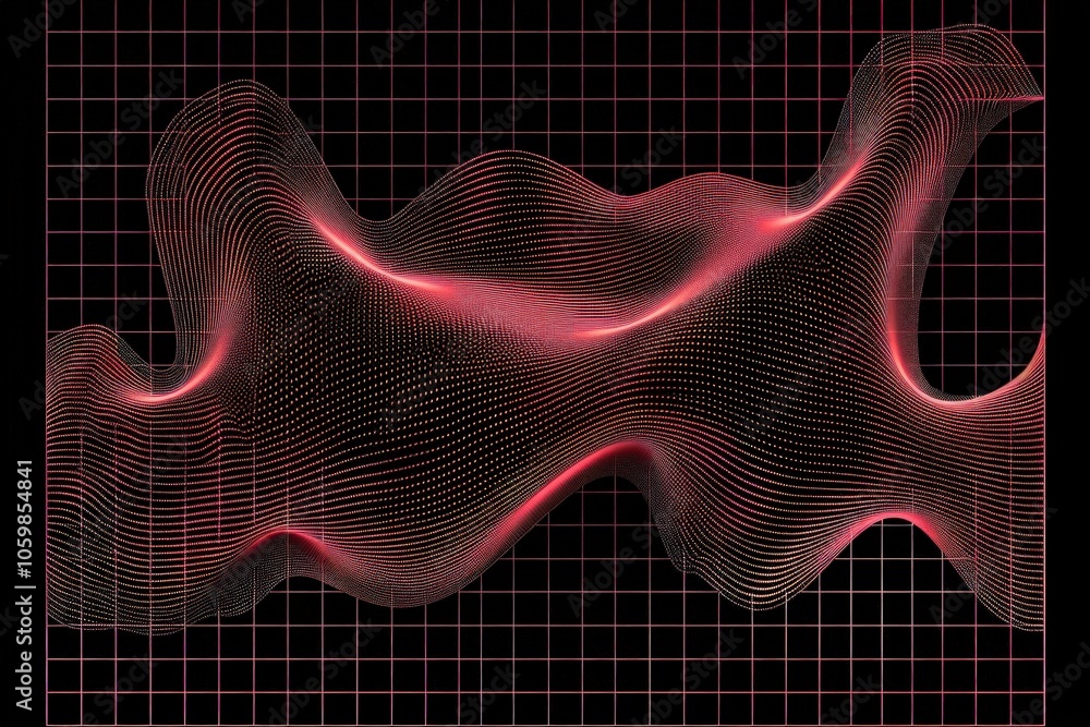 Aufkleber a red and black image of a wave with a grid background