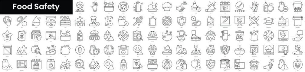 Set of outline food safety icons. Minimalist thin linear web icons bundle. vector illustration.