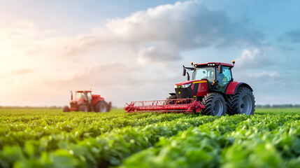 Obraz premium Tractor working in a green field