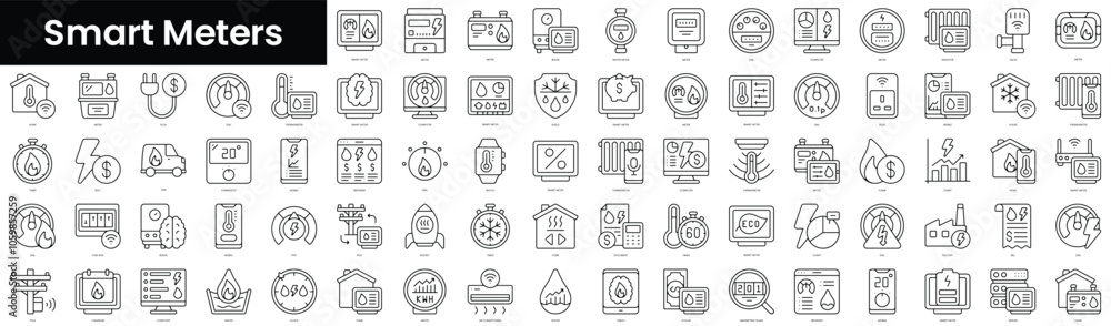 Poster set of outline smart meters icons. minimalist thin linear web icons bundle. vector illustration.