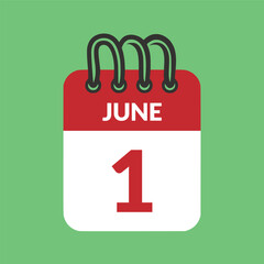 June 1 Calendar icon vector illustration.