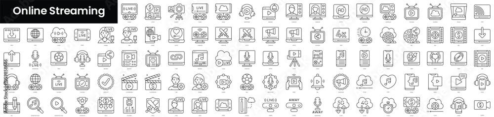 Poster set of outline online streaming icons. minimalist thin linear web icons bundle. vector illustration.