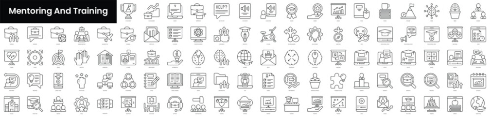 Fototapeta premium Set of outline mentoring and training icons. Minimalist thin linear web icons bundle. vector illustration.