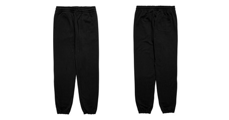 Black sweatpants with elastic waistband and drawstring.
