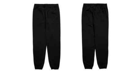 Black sweatpants with elastic waistband and drawstring.