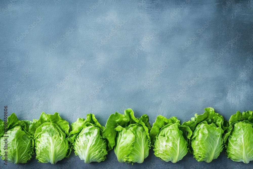 Poster Freshly harvested rows of green lettuce are arranged neatly in a garden, highlighting their healthy appearance under the summer sun. Generative AI