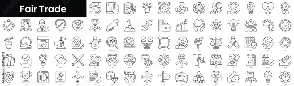 Poster set of outline business values icons. minimalist thin linear web icons bundle. vector illustration.