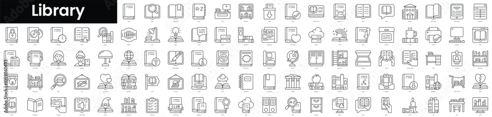 Aufkleber set of outline library icons. minimalist thin linear web icons bundle. vector illustration.