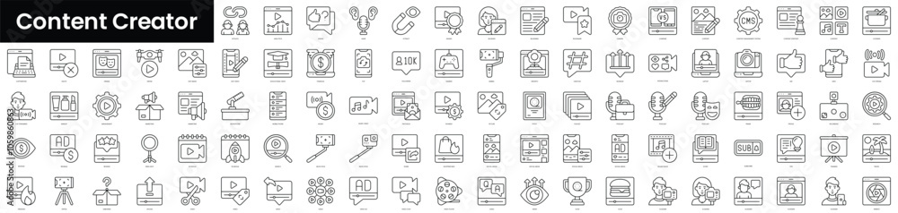 Aufkleber set of outline content creator icons. minimalist thin linear web icons bundle. vector illustration.