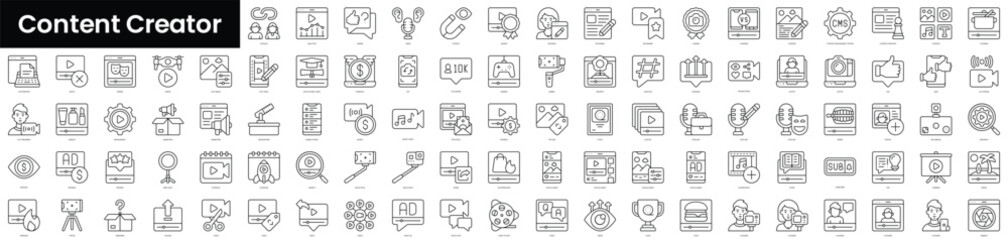 Set of outline content creator icons. Minimalist thin linear web icons bundle. vector illustration.