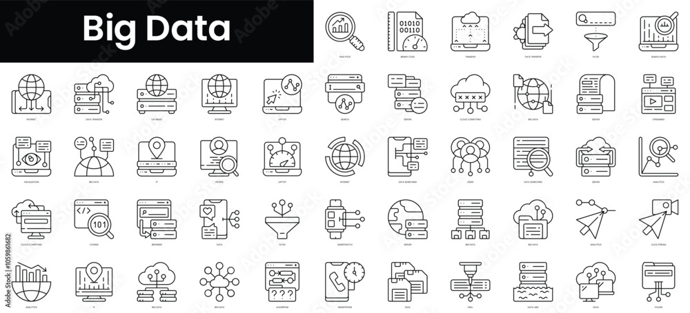 Aufkleber set of outline big data icons. minimalist thin linear web icon set. vector illustration.