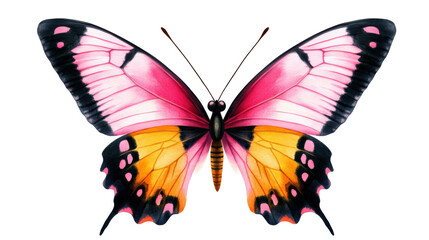 Fototapeta premium Colorful butterfly with intricate wings, white isolate background.