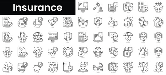 Set of outline insurance icons. Minimalist thin linear web icon set. vector illustration.