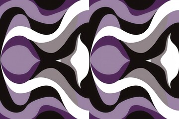 The image is a colorful abstract design with purple and white stripes