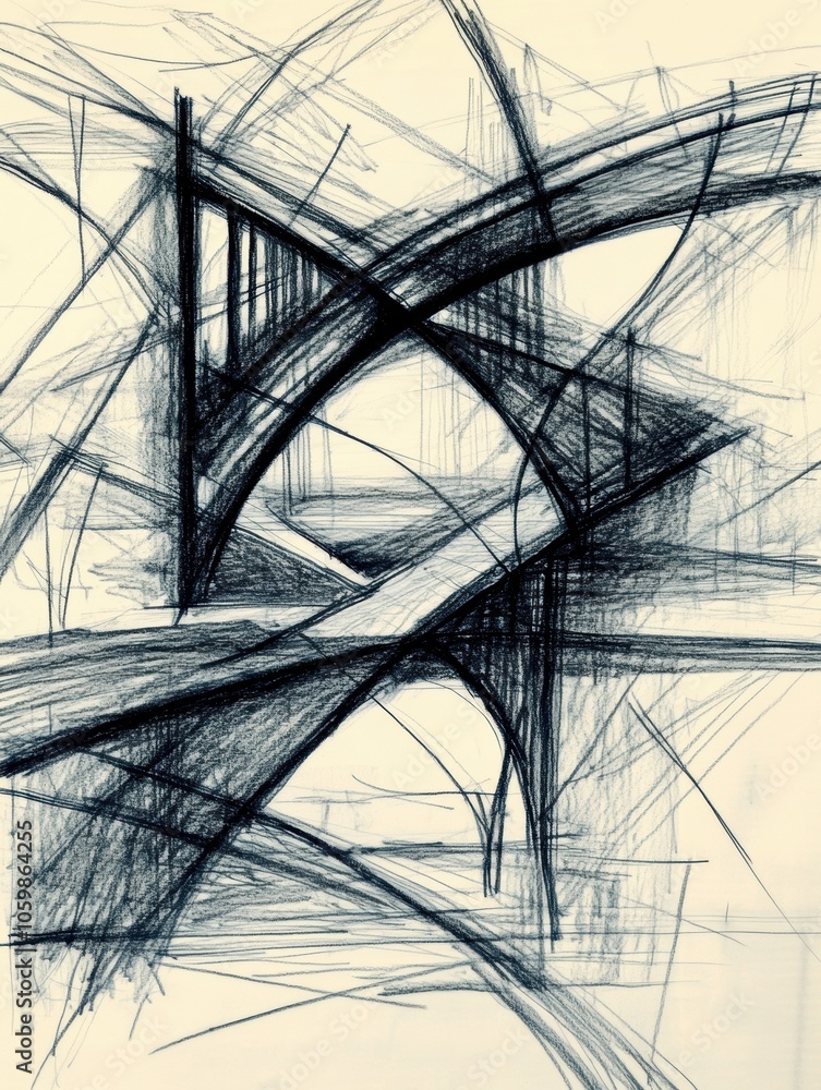 Fototapete The artwork showcases a complex interplay of lines forming a bridge, emphasizing structure and abstract design elements. Generative AI