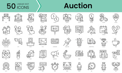 Set of auction icons. Line art style icons bundle. vector illustration