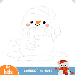 Cute snowman, connect the dots, education game for kids