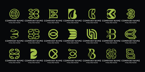abstract letter B, monogram B logo icon set, with the concept of natural leaf green logo design inspiration. © Rachmad