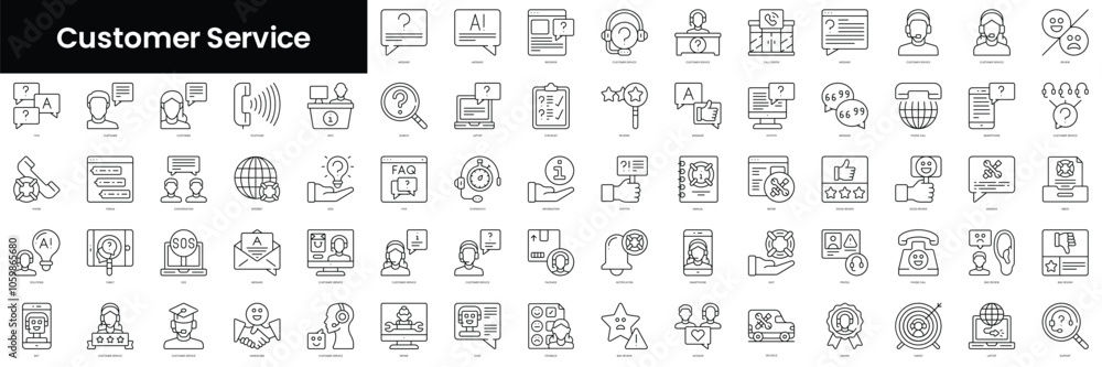 Poster set of outline customer service icons. minimalist thin linear web icon set. vector illustration.