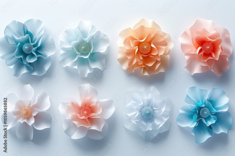 Poster a row of flowers with different colors and sizes