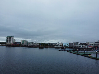 Cardiff City Centre and Buildings at Central Downtown and Near to Ocean Bay. The Capital City of Wales and Eleventh Largest City of United Kingdom. May 28th, 2024