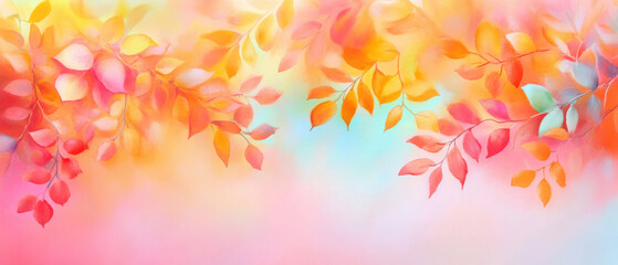 Fototapeta premium vibrant abstract background featuring colorful leaves in shades of pink, orange, and blue, creating warm and inviting atmosphere