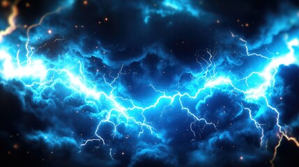 Dramatic lightning strikes through electric blue storm clouds in a thunderous display