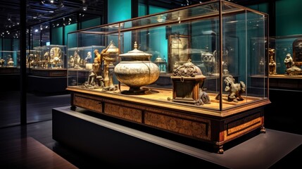 Antique Silverware and Statues on Display in Museum