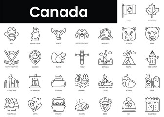 Set of outline canada icons. Minimalist thin linear web icon set. vector illustration.