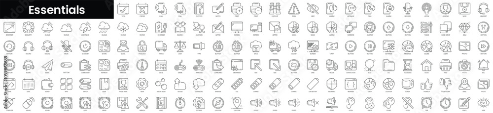 Poster set of outline essentials icons. minimalist thin linear web icon set. vector illustration.