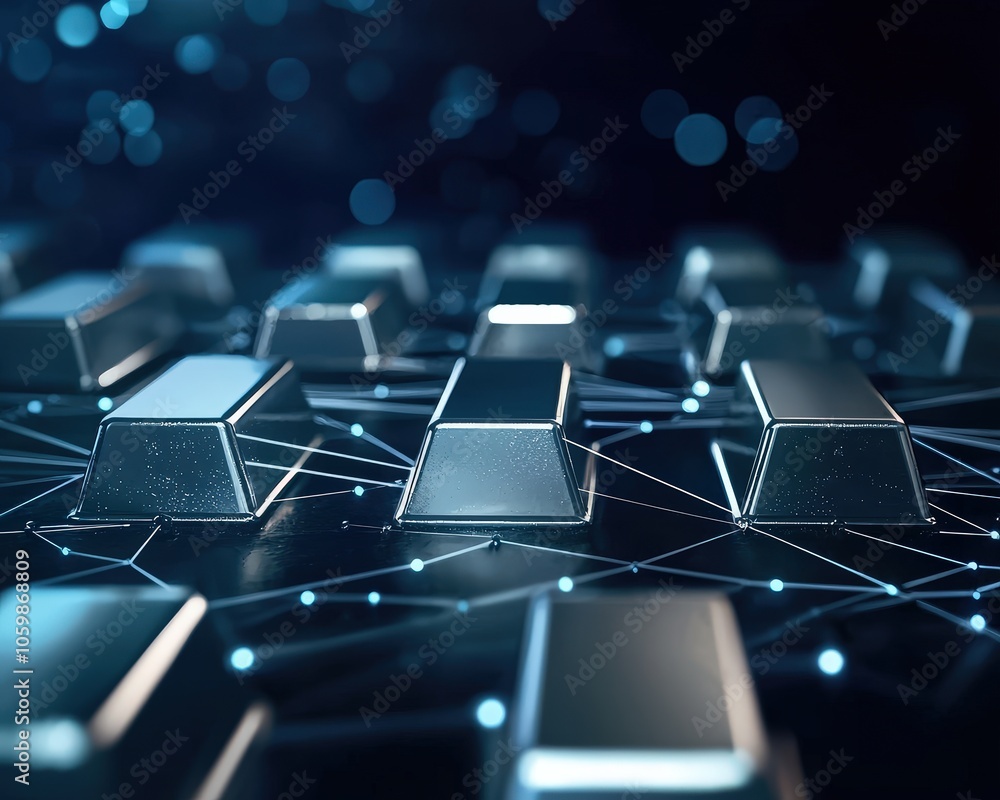Aufkleber silver bars with connecting lines to data points, representing a financial network