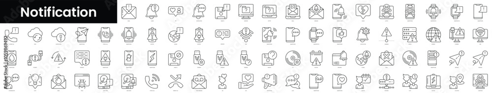 Poster set of outline notification icons. minimalist thin linear web icon set. vector illustration.