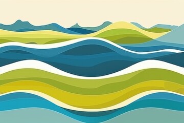 Fototapeta premium A painting of a mountain range with a blue ocean in the background