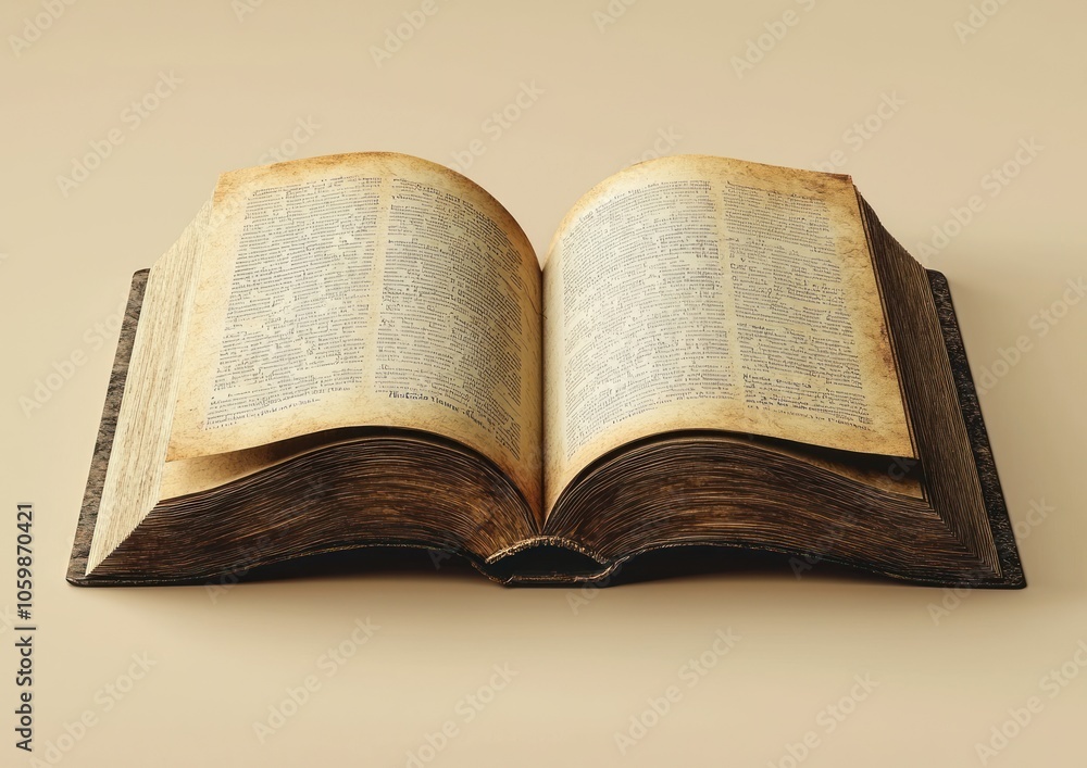 Poster An Open Antique Book with Aged Pages and a Dark Binding