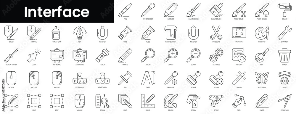 Aufkleber set of outline interface icons. minimalist thin linear web icon set. vector illustration.
