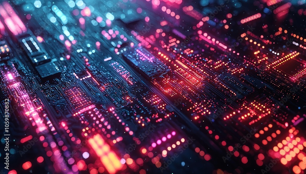 Poster abstract futuristic circuit board with glowing lights