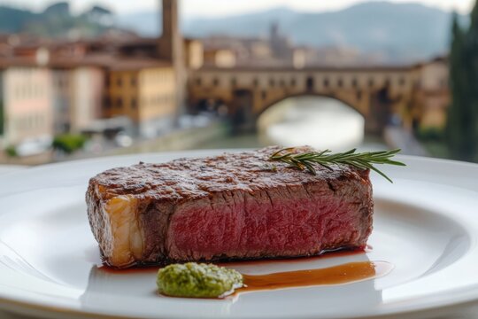 Indulging in a fiorentina steak surrounded by the majestic ponte vecchio in florence's culinary scene
