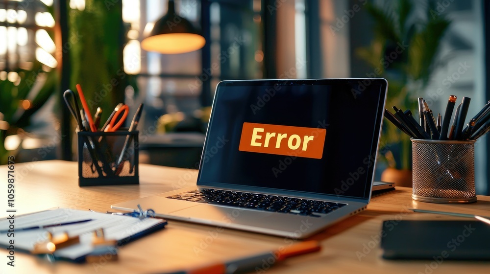 Fototapete Troubleshooting tech navigating error messages in engineering workspaces